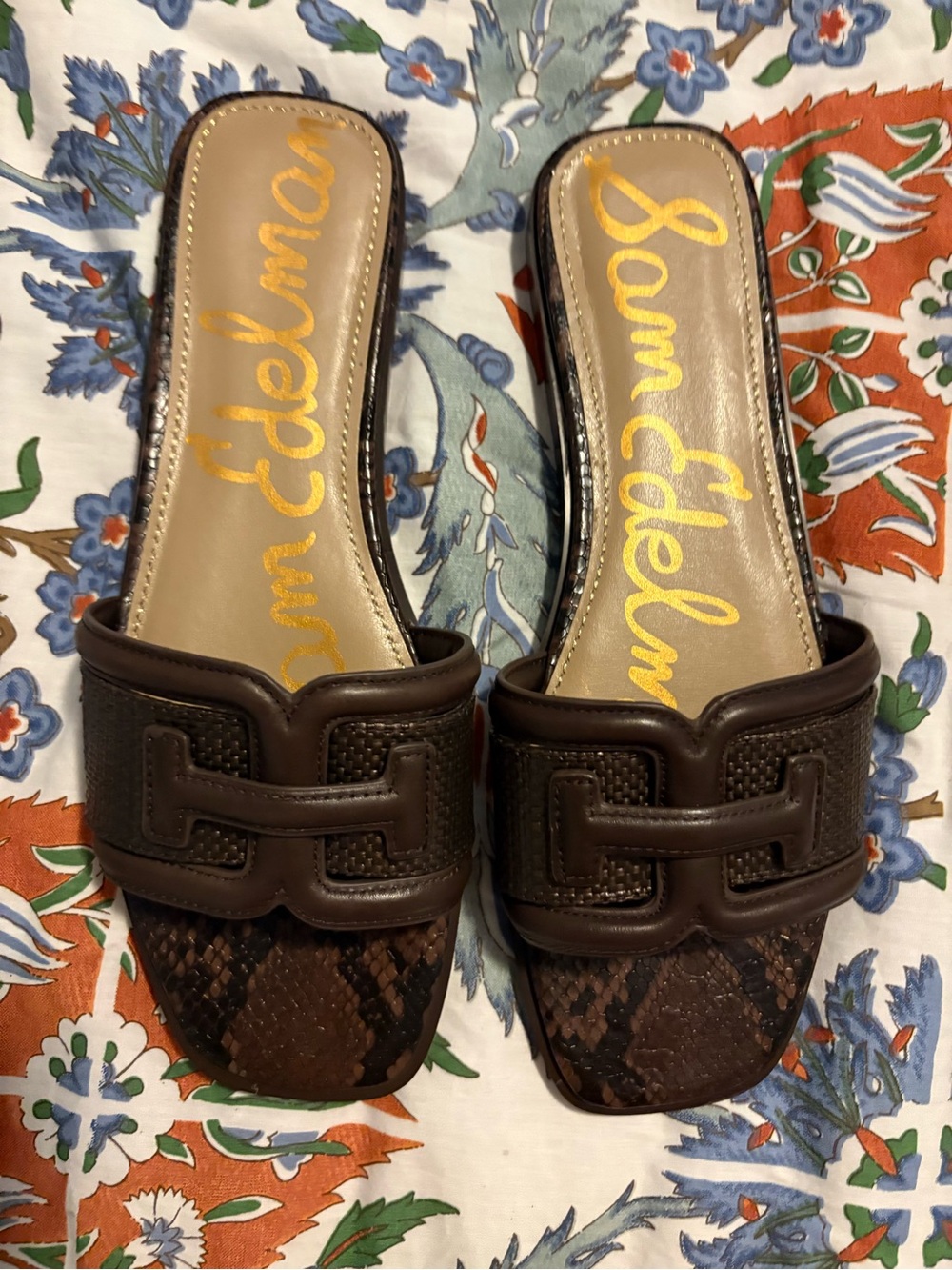 Sam Edelman Dark Brown Snake-Print Slide Sandals Size 8.5 New